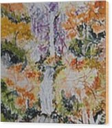 Waterfall In Forest Wood Print