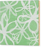 Waterflowers- Green And White Wood Print