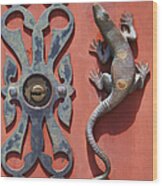 Weathered Brass Door Handle Of Medieval Europe Wood Print