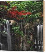 West Waterfall At Japanese Garden Wood Print