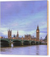 Westminster Bridge And Big Ben Pink Wood Print