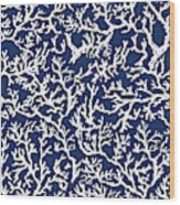 White Coral On Blue Pattern Wood Print