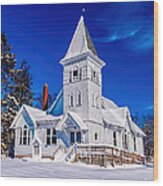 White Country Church Winter Wood Print