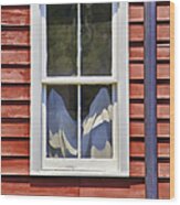 White Wood Window Against A Faded Weathered Red Barn Wall Wood Print
