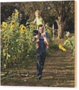 Wim And Uncle Hal In The Sunflower Field Wood Print