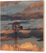 Windmill At Sunset V Wood Print