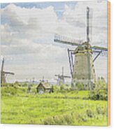 Windmills At Kinderdijk In  The Netherlands Wood Print