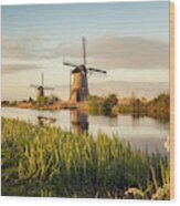 Windmills In Kinderdijk (netherlands) Wood Print