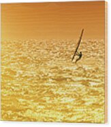 Windsurfer In The Sea At Sunset Wood Print