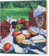Wine, Bread, Cheese, And Fruit Ready Wood Print
