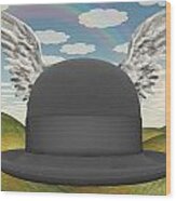 Winged Hat In Surreal Landscape Wood Print