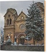 Winter At St Francis Cathedral In Santa Fe New Mexico Wood Print