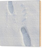 Winter White Bootprints Wood Print