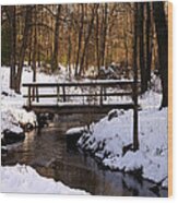 Winter Bridge At Christmastime - Greeting Card Wood Print