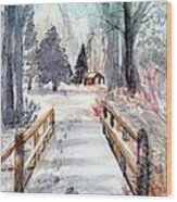 Winter Bridge Wood Print