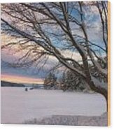Winter Sunset On Long Lake Wood Print