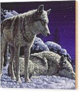 Wolf Painting - Night Watch Wood Print