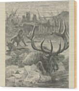 Wolves Hunting A Stag Wood Print