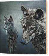 Wolves In Moonlight Wood Print