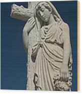 Woman And Cross Statue Wood Print