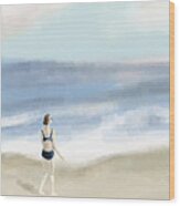 Woman By The Sea Wood Print