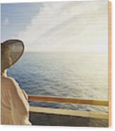 Woman Looking Out To Sea On A Cruise Ship Wood Print