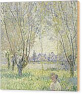 Woman Seated Under The Willows Wood Print