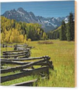 Wooden Fence In A Forest, Maroon Bells Wood Print