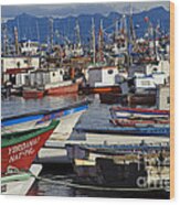 Wooden Fishing Boats In Harbor, Chile Wood Print