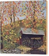 Woodshed In Autumn Wood Print