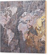 World Map On Stone Background Wood Print
