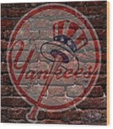 Yankees Baseball Graffiti On Brick Wood Print