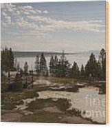 Yellowstone Lake With Geothermic Pools Wood Print