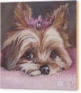 Yorkshire Terrier Princess In Pink Wood Print