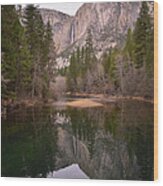 Yosemite Falls Reflection Wood Print