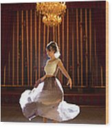 Young Woman Dancing Barefoot In Ballroom Wood Print