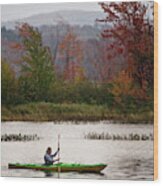 Young Woman Kayaking Near Tupper Lake Wood Print