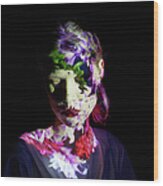 Young Woman With Flowers Projected On Wood Print