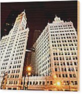 Chicago Downtown City  Night Photography Wrigley Square #1 Wood Print