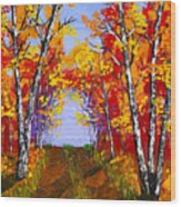 White Birch Tree Abstract Painting In Autumn #1 Wood Print