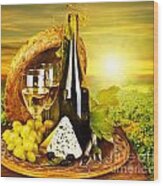Wine And Cheese Romantic Dinner Outdoor #1 Wood Print