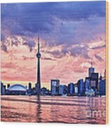 Toronto Sunset Skyline Wood Print
