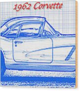 1962 Corvette Blueprint Wood Print