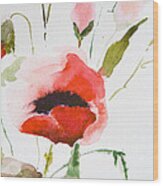 Watercolor Poppy Flower  #2 Wood Print