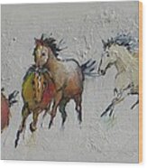 4 Wild Horses Painted Wood Print
