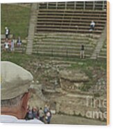 A Tourist And The Ancient Theater Of Taormina Wood Print