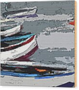 Abstract Boats Beach And Bathers Wood Print