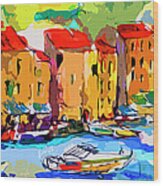 Abstract Portofino Italy And Boats Wood Print