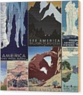 America The Beautiful Vintage Posters Collage Wood Print
