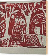 Blood Rituals In Red For The Mayan Forest Agriculture With Trees Houses And Land Plots Wood Print